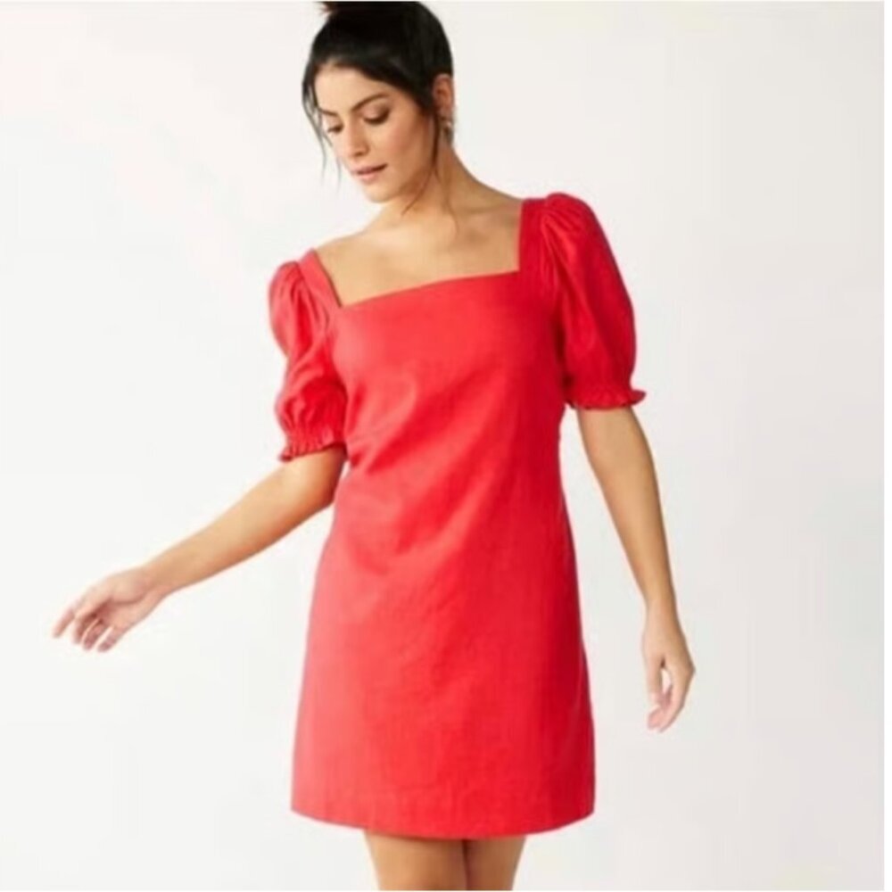 Draper James Red Puff-Sleeve Mini Dress